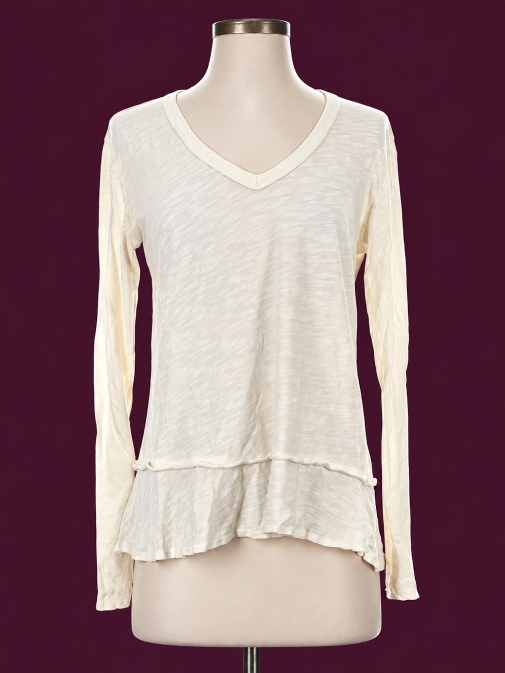 Anthropologie Left of Center Cream Long Sleeve Peplum Top Casual Loungewear XS